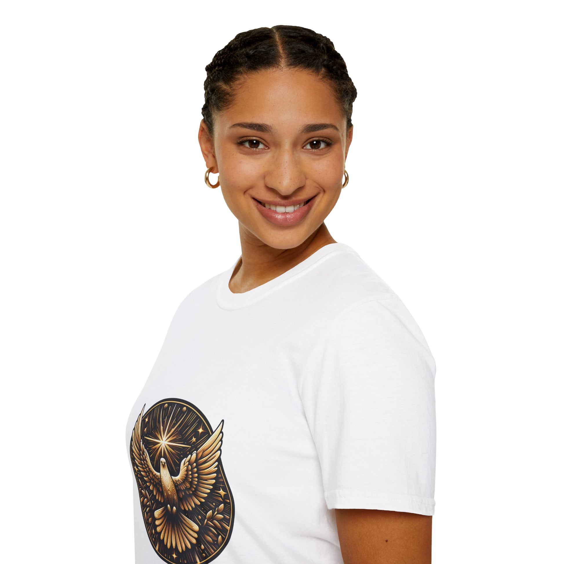 Holy Spirit Golden Dove T-Shirt | Unisex Softstyle - Biblical Prints