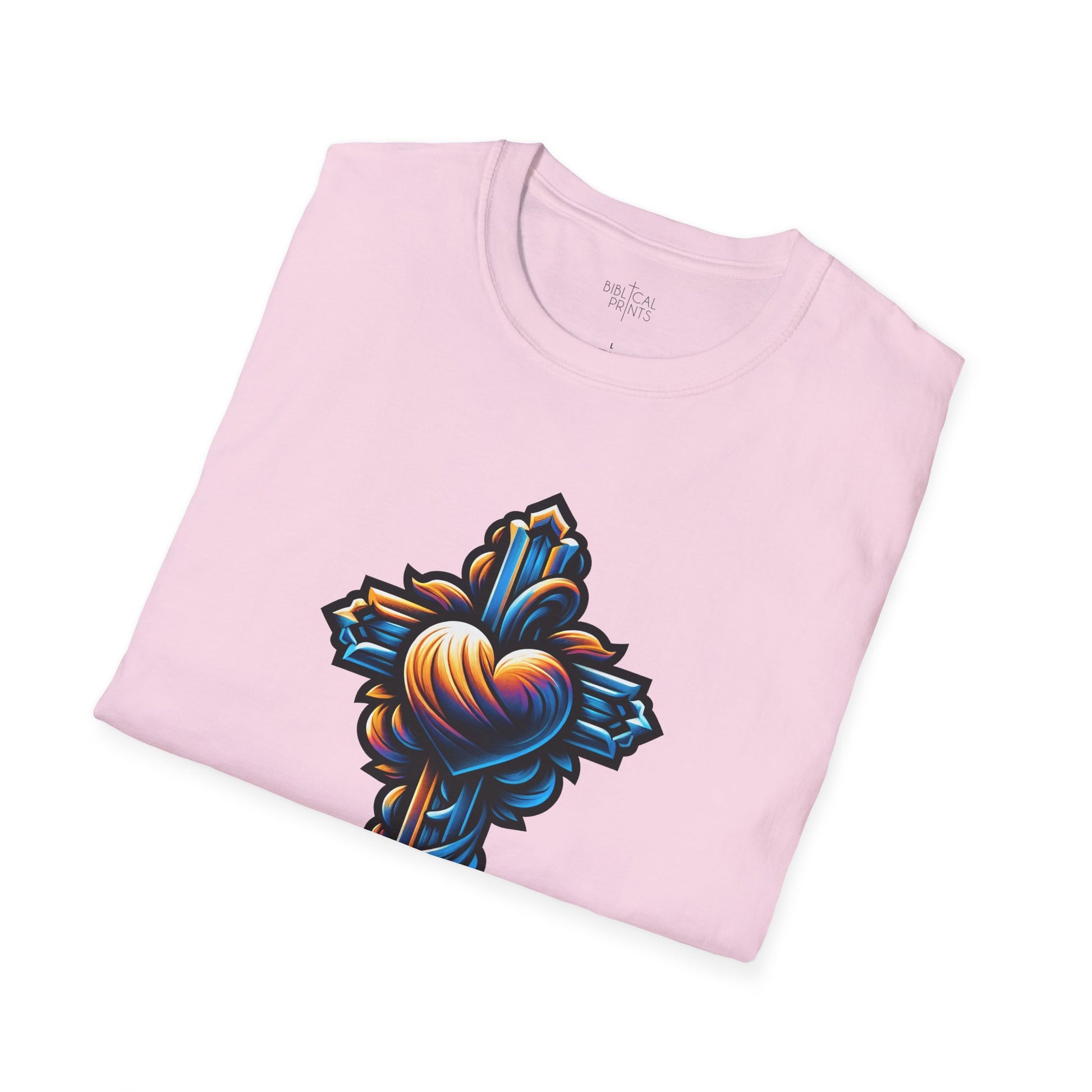 Christian cross with Heart T-Shirt | Unisex Softstyle - Biblical Prints