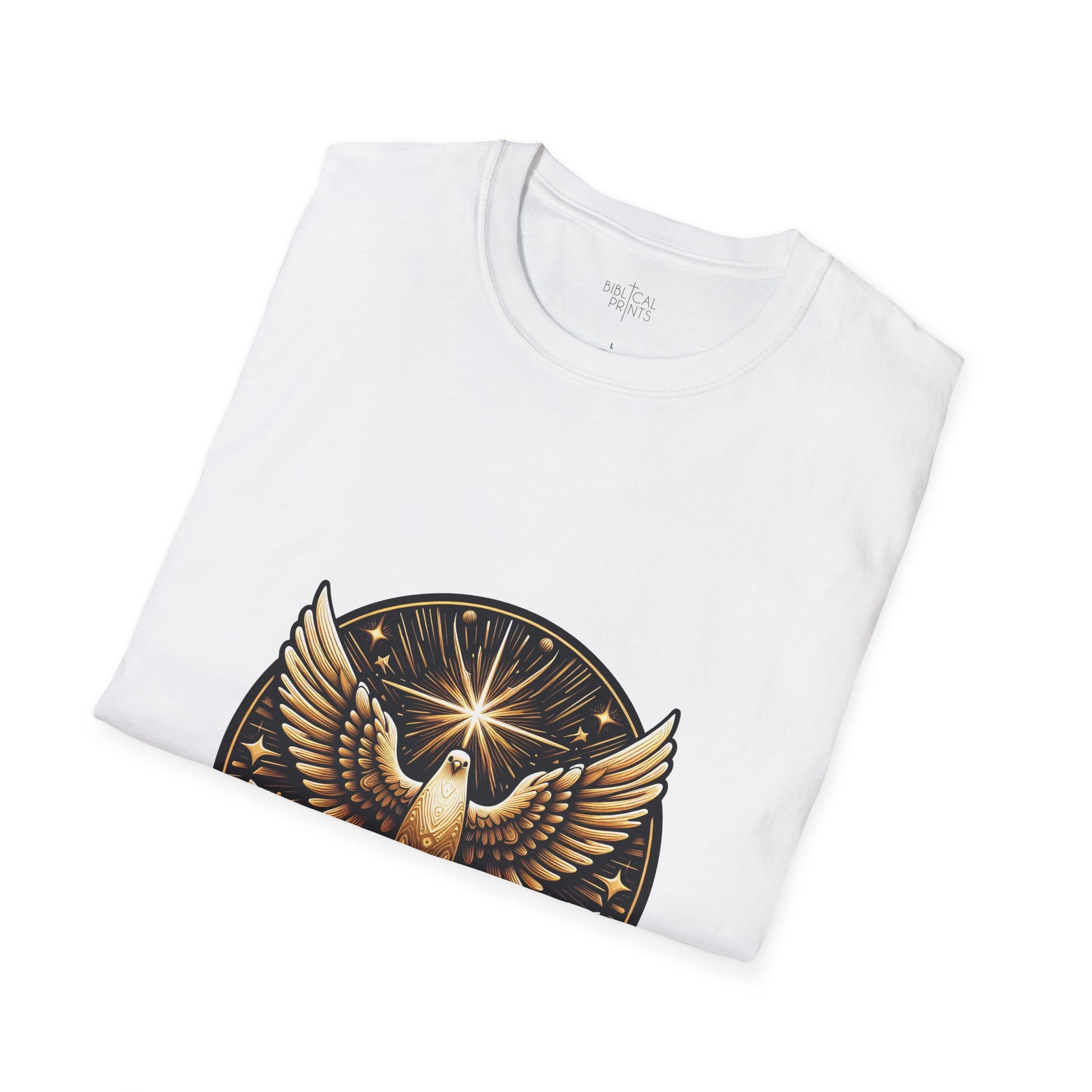 Holy Spirit Golden Dove T-Shirt | Unisex Softstyle - Biblical Prints