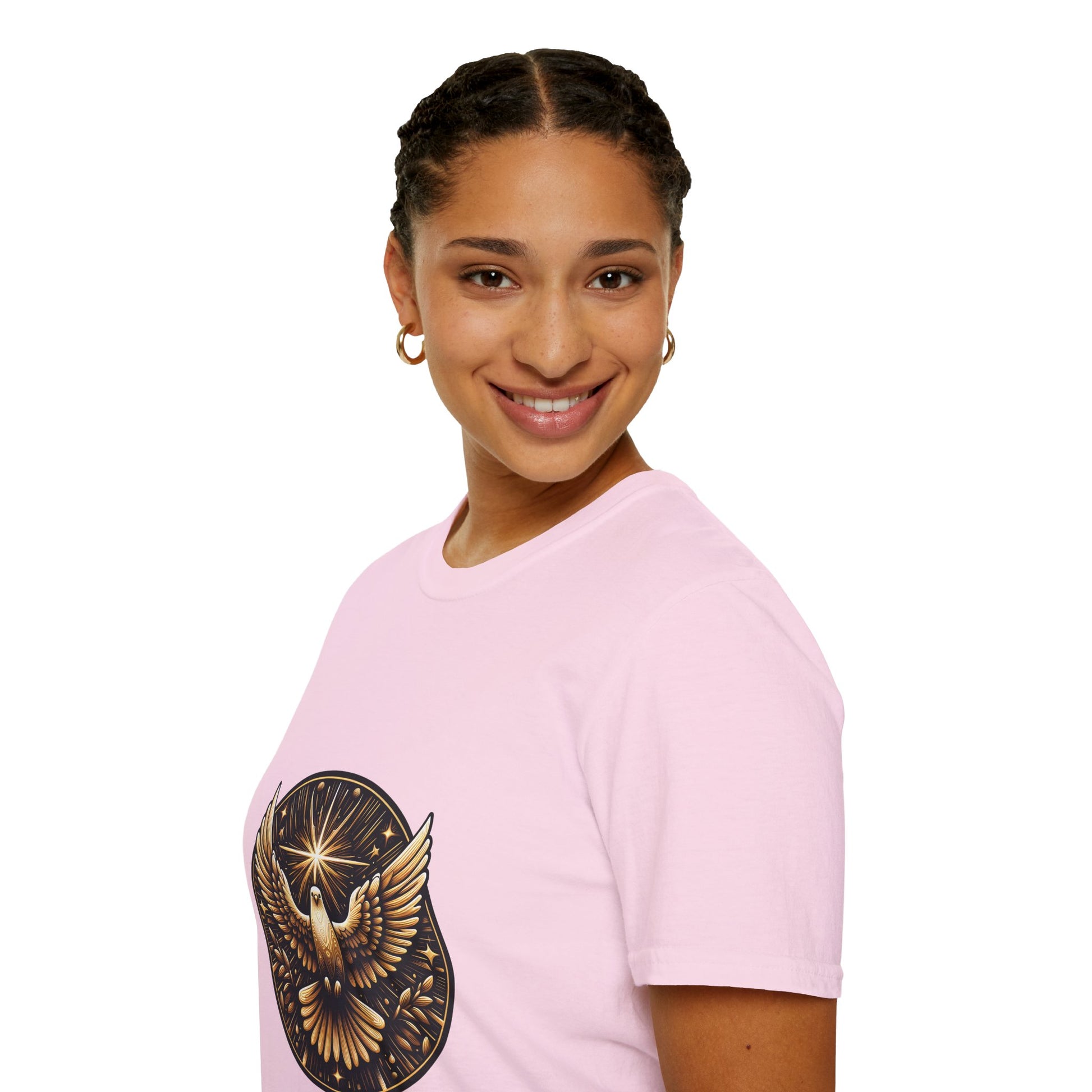 Holy Spirit Golden Dove T-Shirt | Unisex Softstyle - Biblical Prints