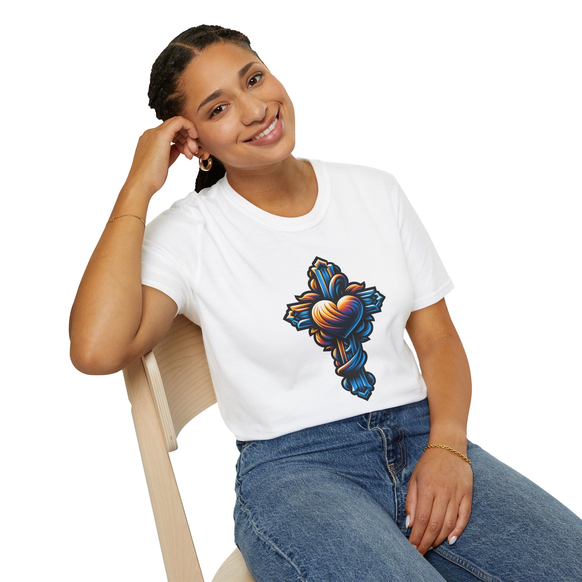 Christian cross with Heart T-Shirt | Unisex Softstyle - Biblical Prints
