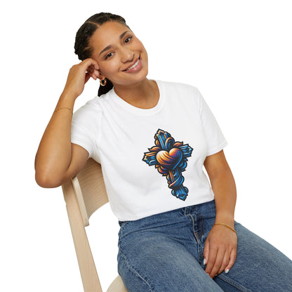 Christian cross with Heart T-Shirt | Unisex Softstyle - Biblical Prints